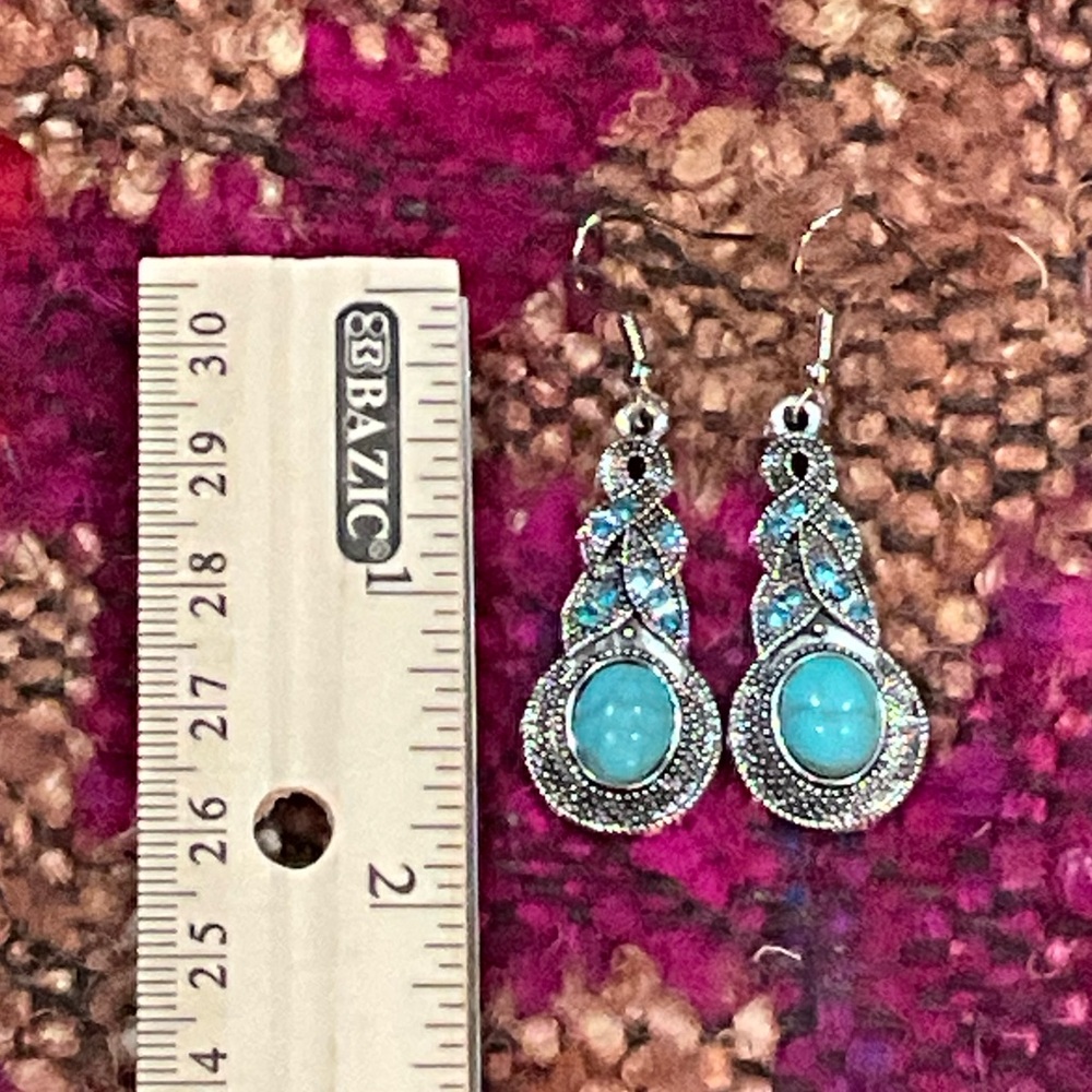 Turquoise and Silver Dangle Earrings - Picture 6 of 7